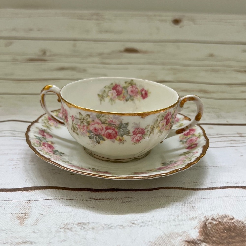 Elite Works Limoges Bouillon Cup and Saucer Gold Gilt France Higgins Seiter